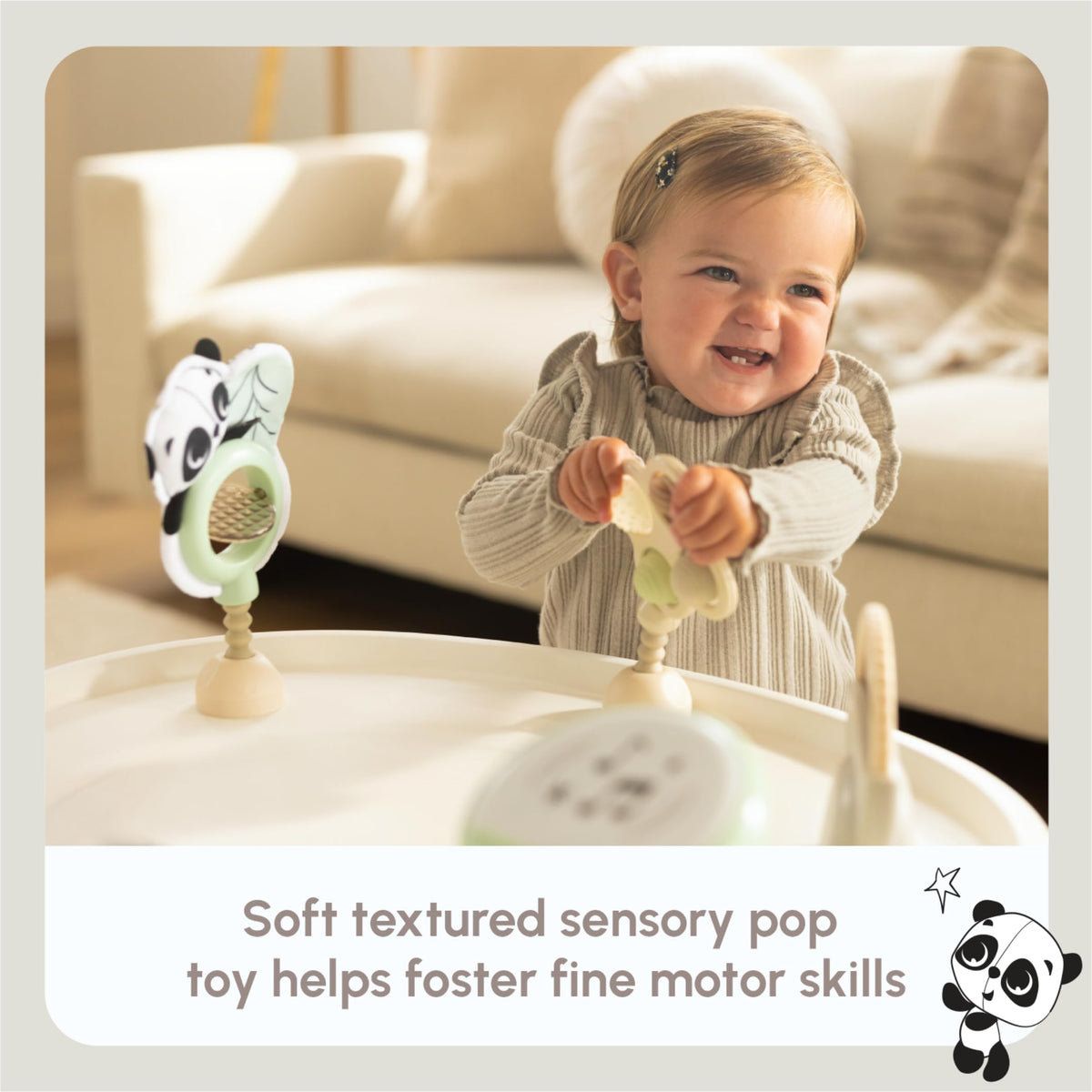 Tiny Love toddler activity table promotes independent play and family bonding.