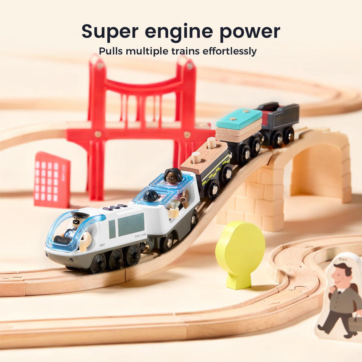 Tiny Land train figures inside support storytelling and role-play adventures.