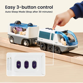 Tiny Land train conquers slopes, enabling longer and dynamic track adventures.