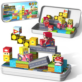 Tinytrek 35-piece mini magnetic tiles travel set for on-the-go learning.