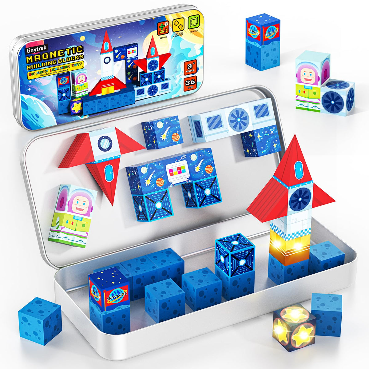 TinyTrek LED glow tiles illuminate vibrant colors for creative play