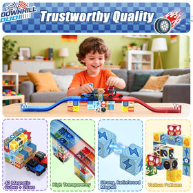 tinytrek race cars on a magnetic track for fast paced imaginative play