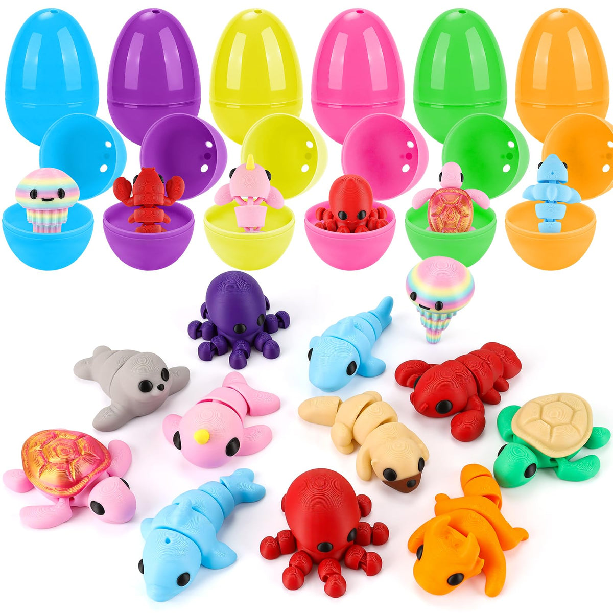 Tiocky 12-pack Easter eggs with 3D sea animals for a colorful egg hunt filler.