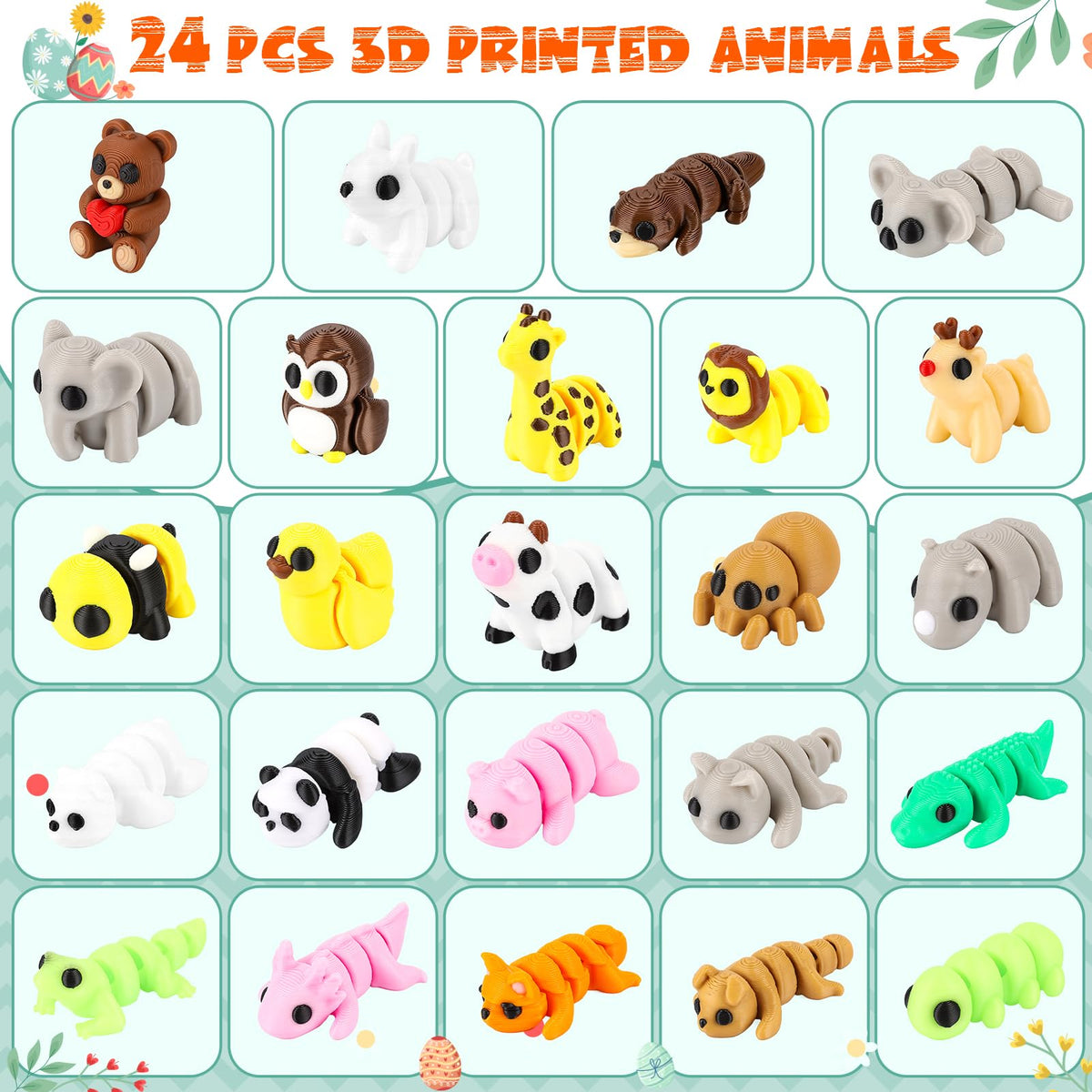 Tiocky mini animal toys feature articulated joints for poseable display
