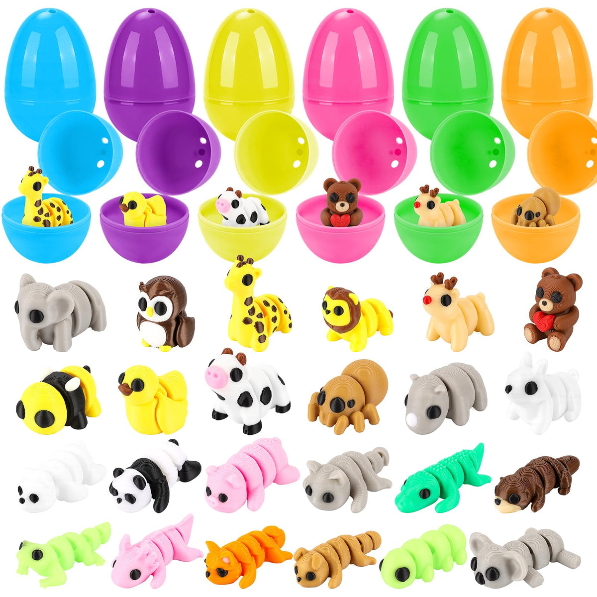 Tiocky Easter eggs with 3D animal figures offer engaging fidget play during egg hunts