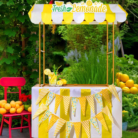 Tioncy Lemon Pennants add playful detail to booths and corners.