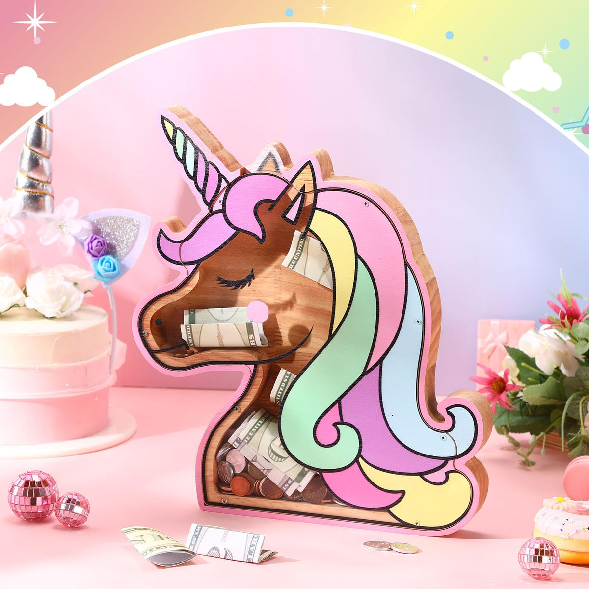 Tioncy unicorn piggy bank with screwdriver access to retrieve coins
