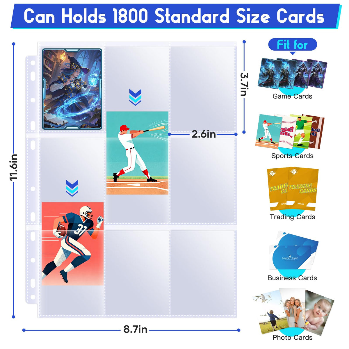 TiopLior 9-pocket pages back view, easy to store and access trading cards in binders.