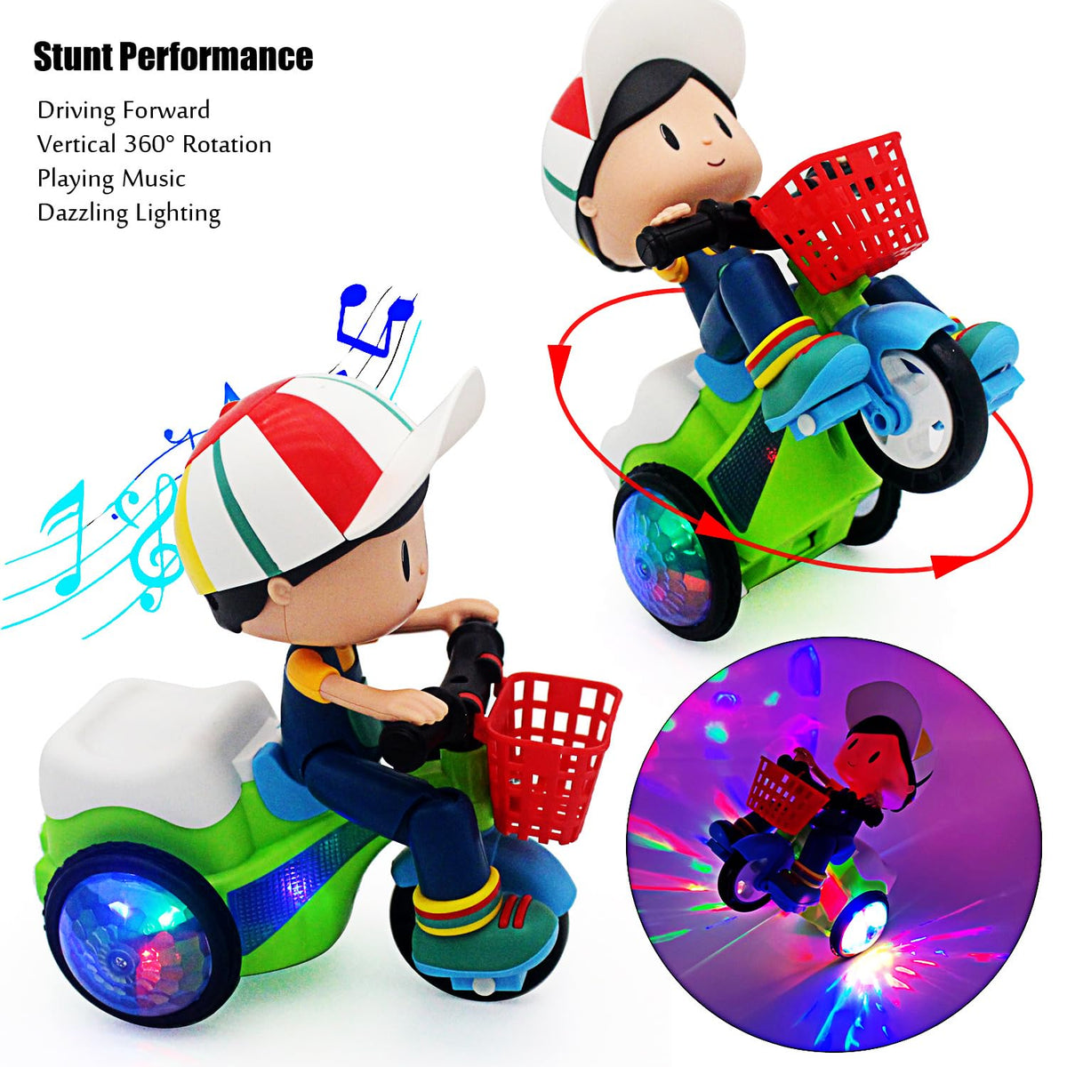 Tipmant tricycle stunt rotation for dynamic movement and pretend riding.