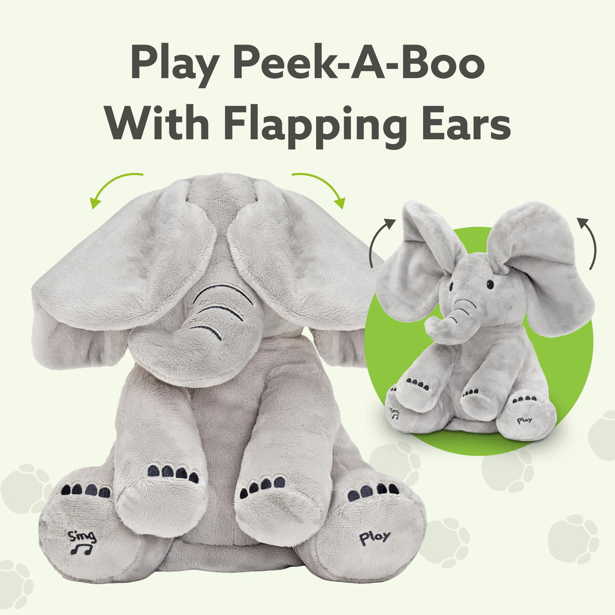 Tippi Peek-a-Boo Elephant ear flap demonstrates motion for sensory exploration