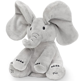 Tippi Peek-a-Boo Elephant toy face close-up invites interactive baby play