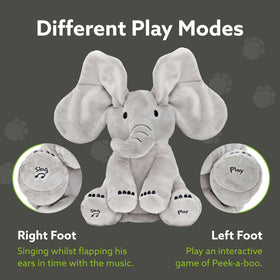 Tippi Peek-a-Boo left foot mode adds singing with rhythmic ear movement
