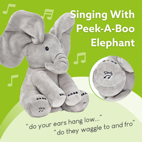 Tippi Peek-a-Boo Elephant right foot play mode activates a lively peek-a-boo game