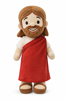 Tiralia Jesus Plush Doll in full-body red design, ready for cuddles.