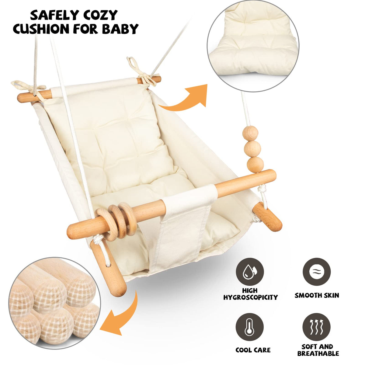 Tislly easy-assembly swing, cream color, quick height adjustment for growing kids.