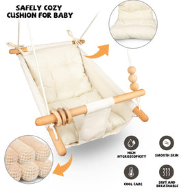 Tislly easy-assembly swing, cream color, quick height adjustment for growing kids.