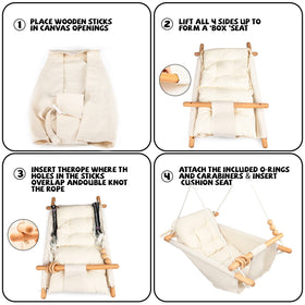 Tislly beech wood frame swing, cream finish, natural-inspired support.