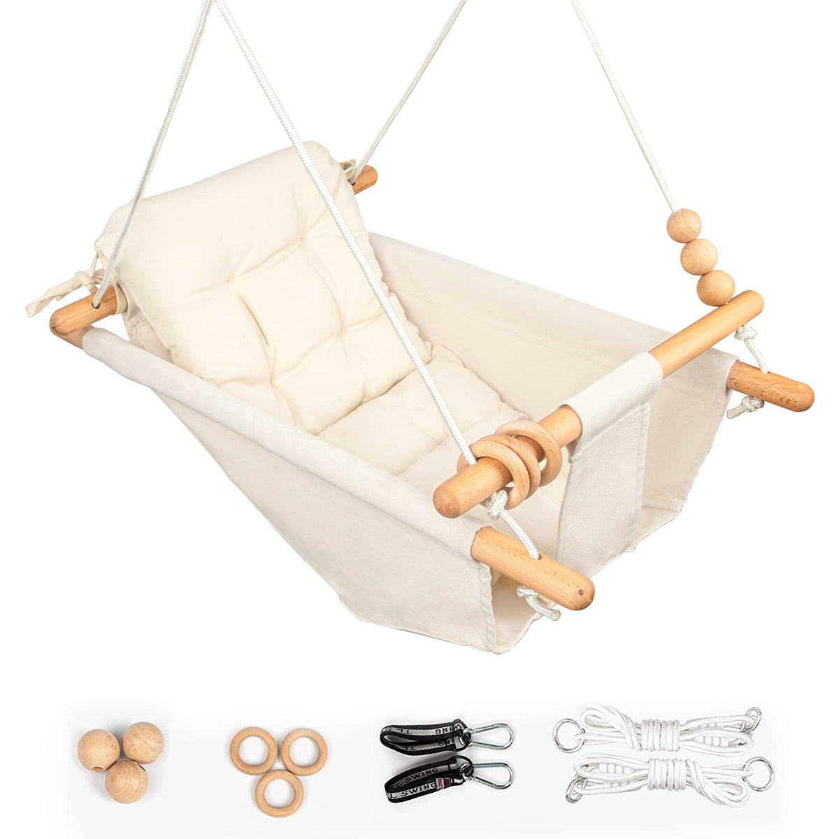 Tislly baby swing for indoor or outdoor use in cream, versatile growth option.