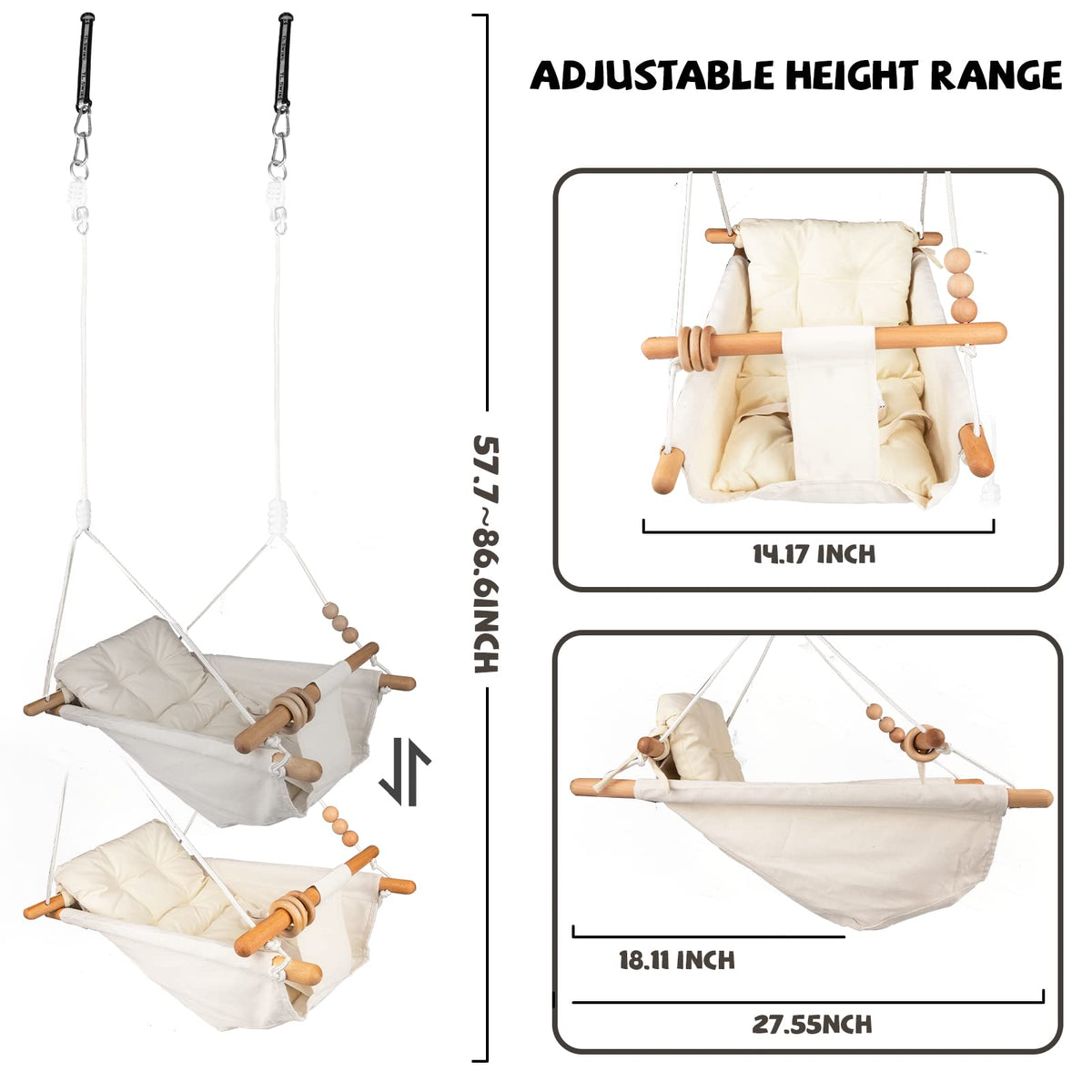 Tislly toddler chair mode swing, cream palette, encourages independent sitting.