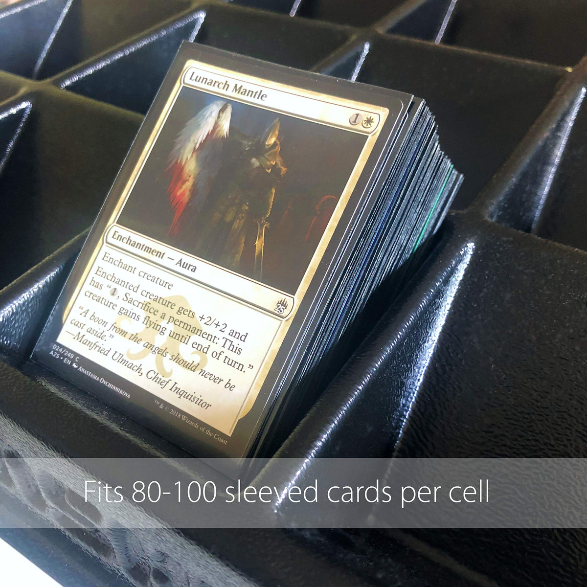 TitanShield black 3x5 cell layout illustrates organized sorting of sleeved cards.