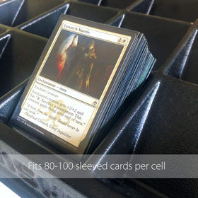 TitanShield black 3x5 cell layout illustrates organized sorting of sleeved cards.