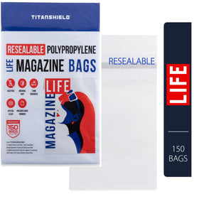 TitanShield LIFE magazine bags stacked for durable archival protection and organized storage