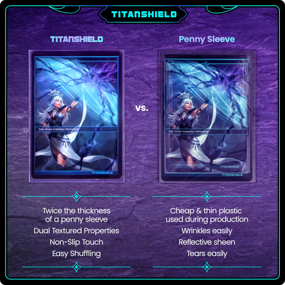 TitanShield Premium Sleeves 100-micron thickness for stronger protection during play