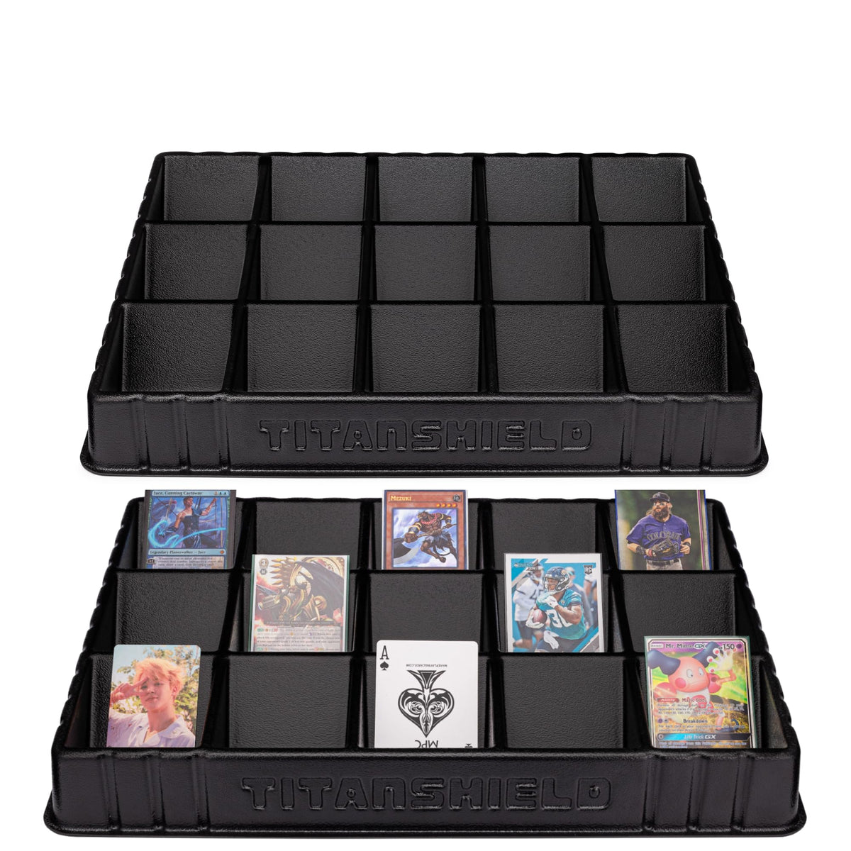 TitanShield stackable tray top view suitable for quick card sorting.