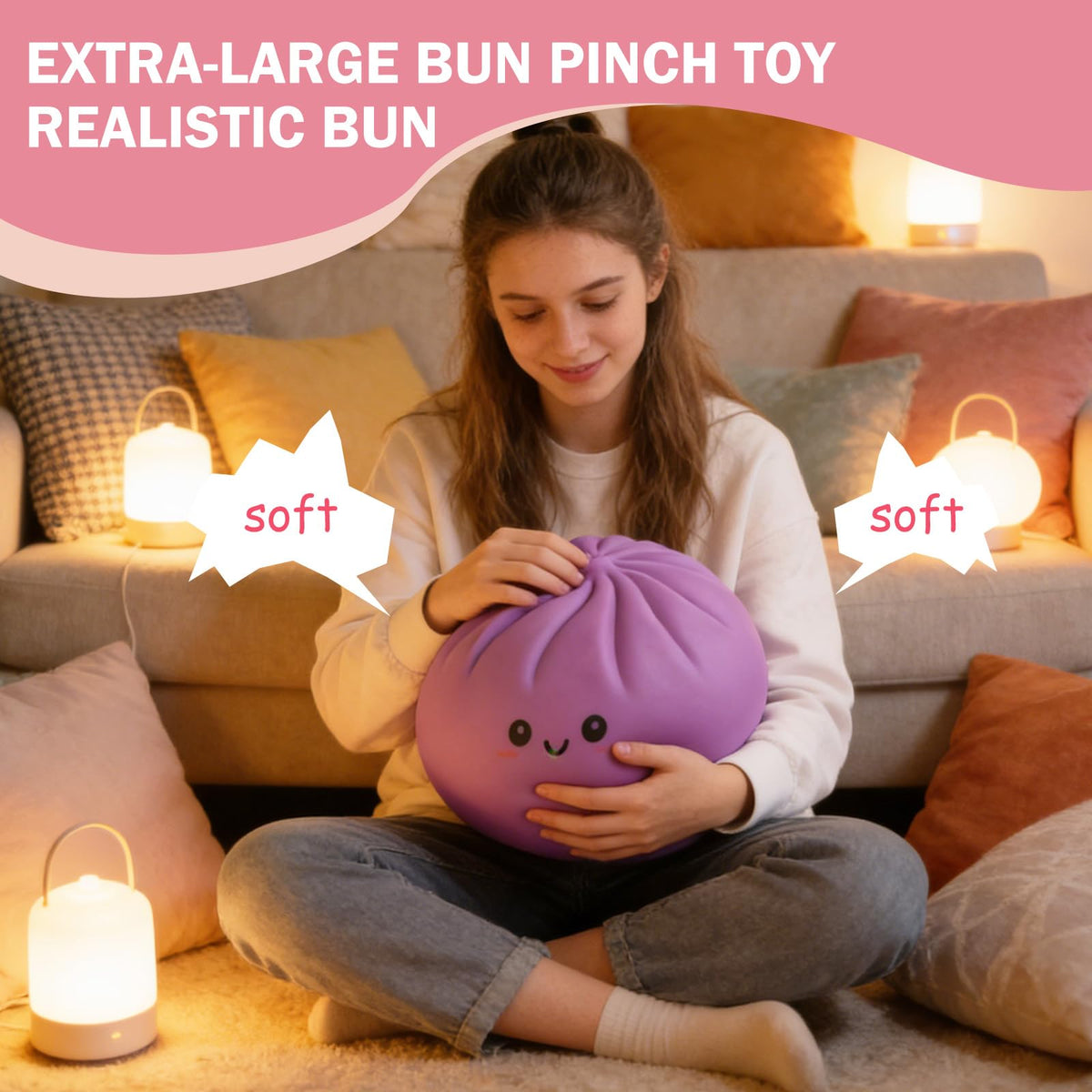 Titata 25cm squishy side view highlights palm-filling grip for focus breaks.
