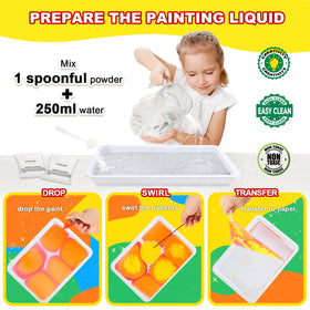 Titoclar art tray and supplies keep marbling organized.