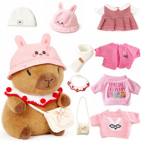 TITQWOP brown capybara plush with clothes set for imaginative dress-up play and cuddly comfort.
