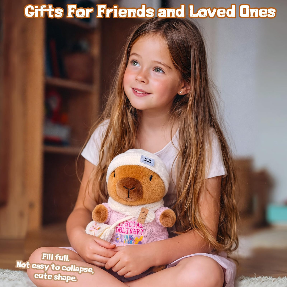 TITQWOP capybara plush with hats, scarf, and bag supports stylish dress-up moments.