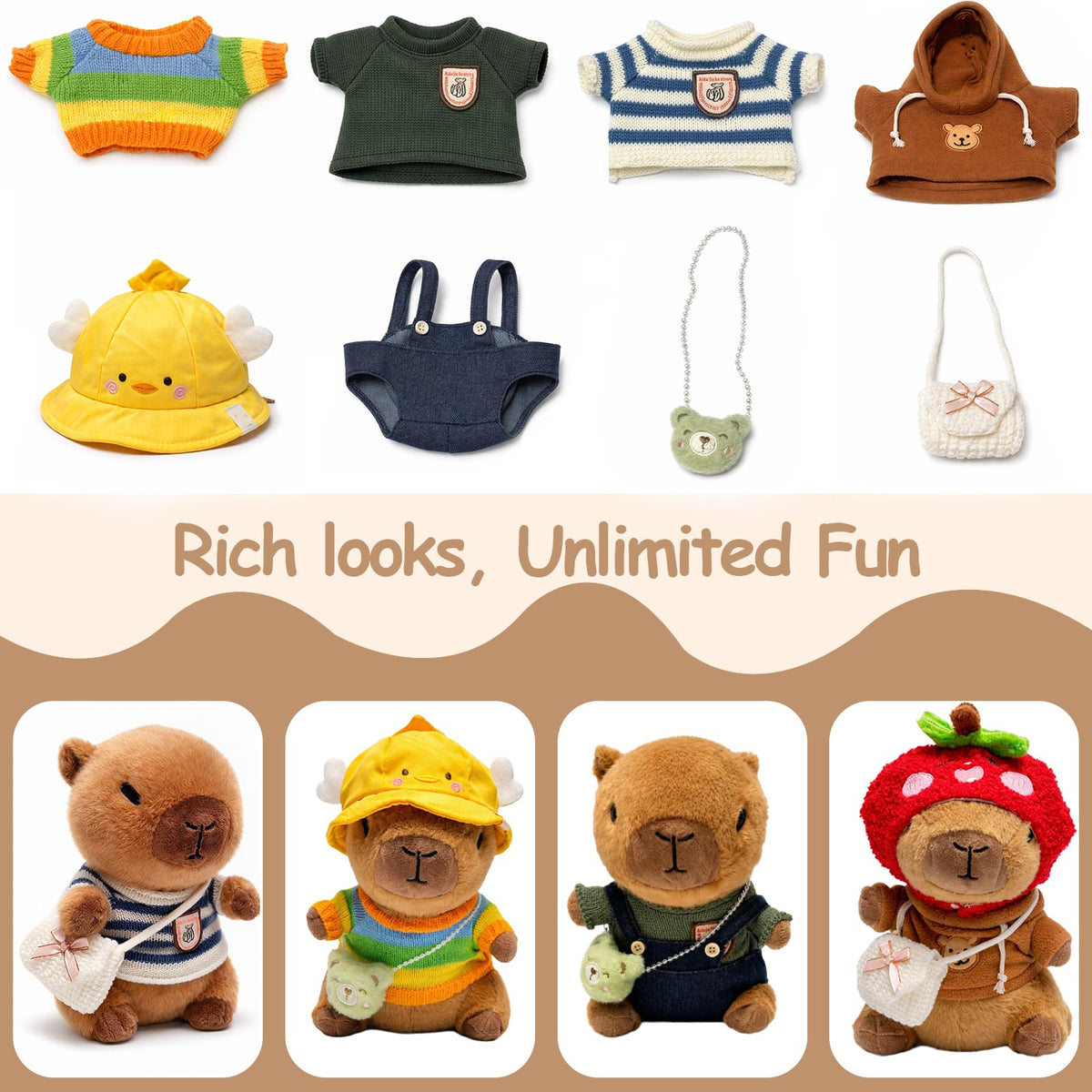 TITQWOP capybara plush with hats for pretend dressing fun