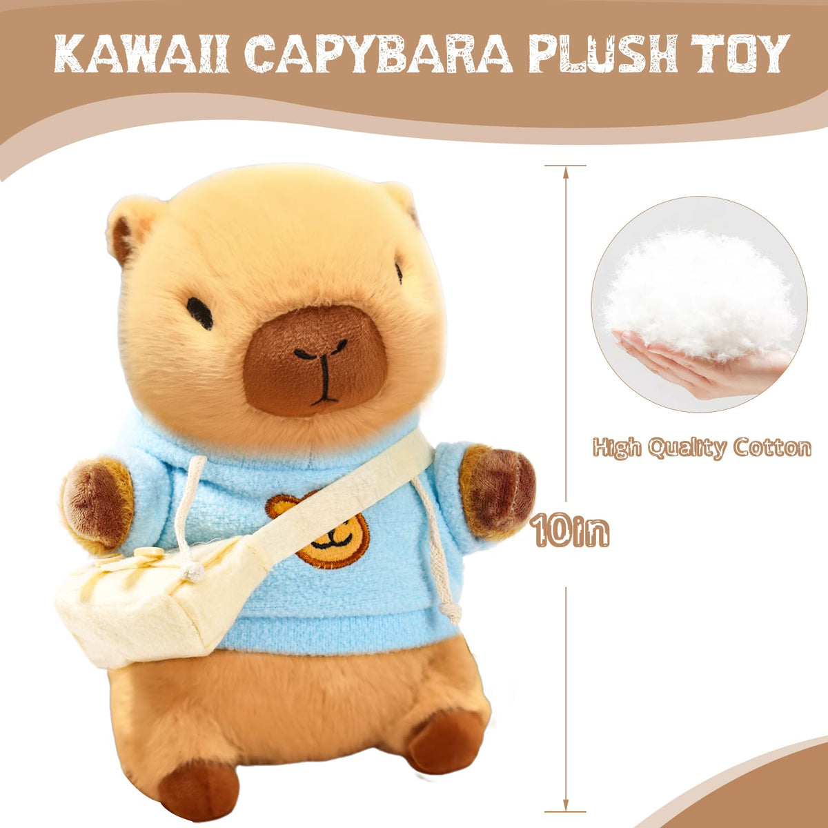 TITQWOP capybara plush with nine outfits for mix-and-match dress-up fun.