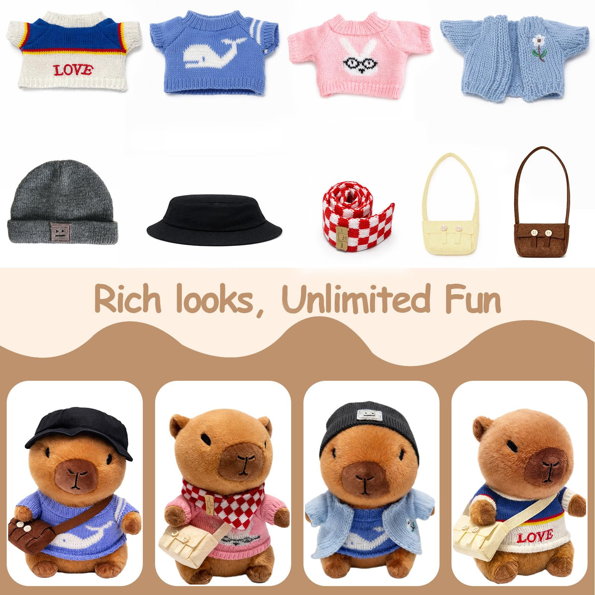 TITQWOP capybara plush outfit 1, ideal for imaginative dress-up play.