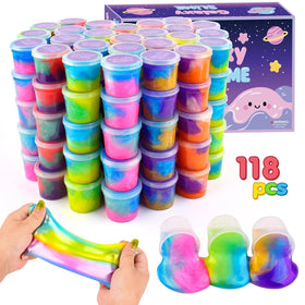 TITRITH Galaxy Slime Kit 118-pack jar display for colorful party favors and tactile play.