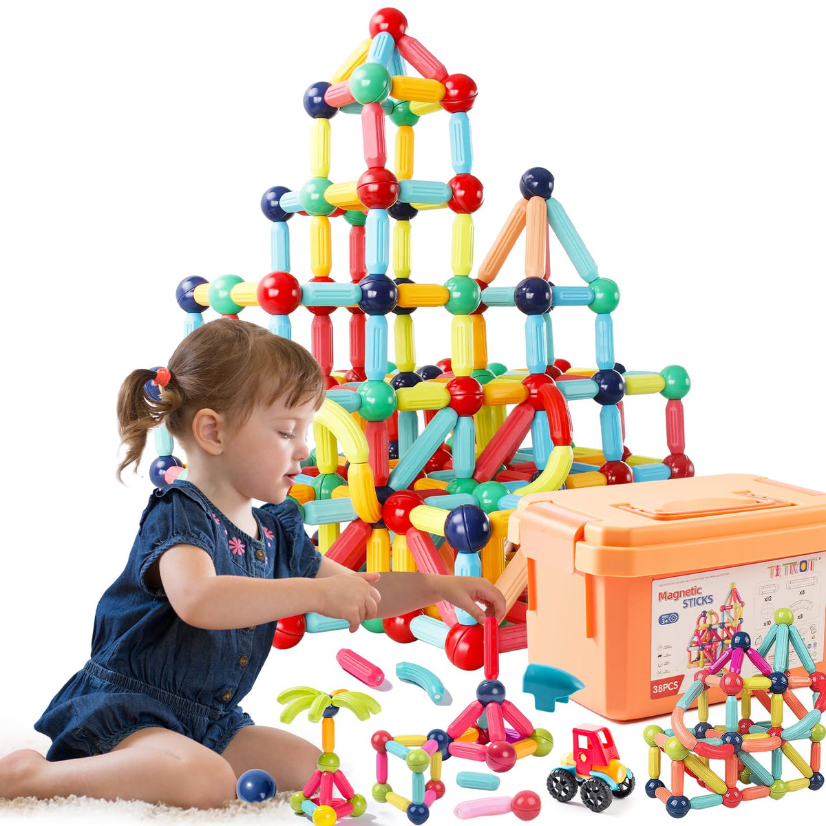 Titrot magnetic blocks colorful assembly boosts fine motor skills during open-ended play