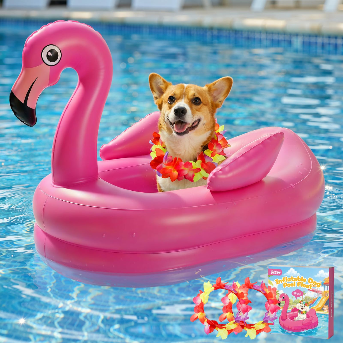 Tivray dog pool float flamingo raft design enhances visibility and playtime safety.