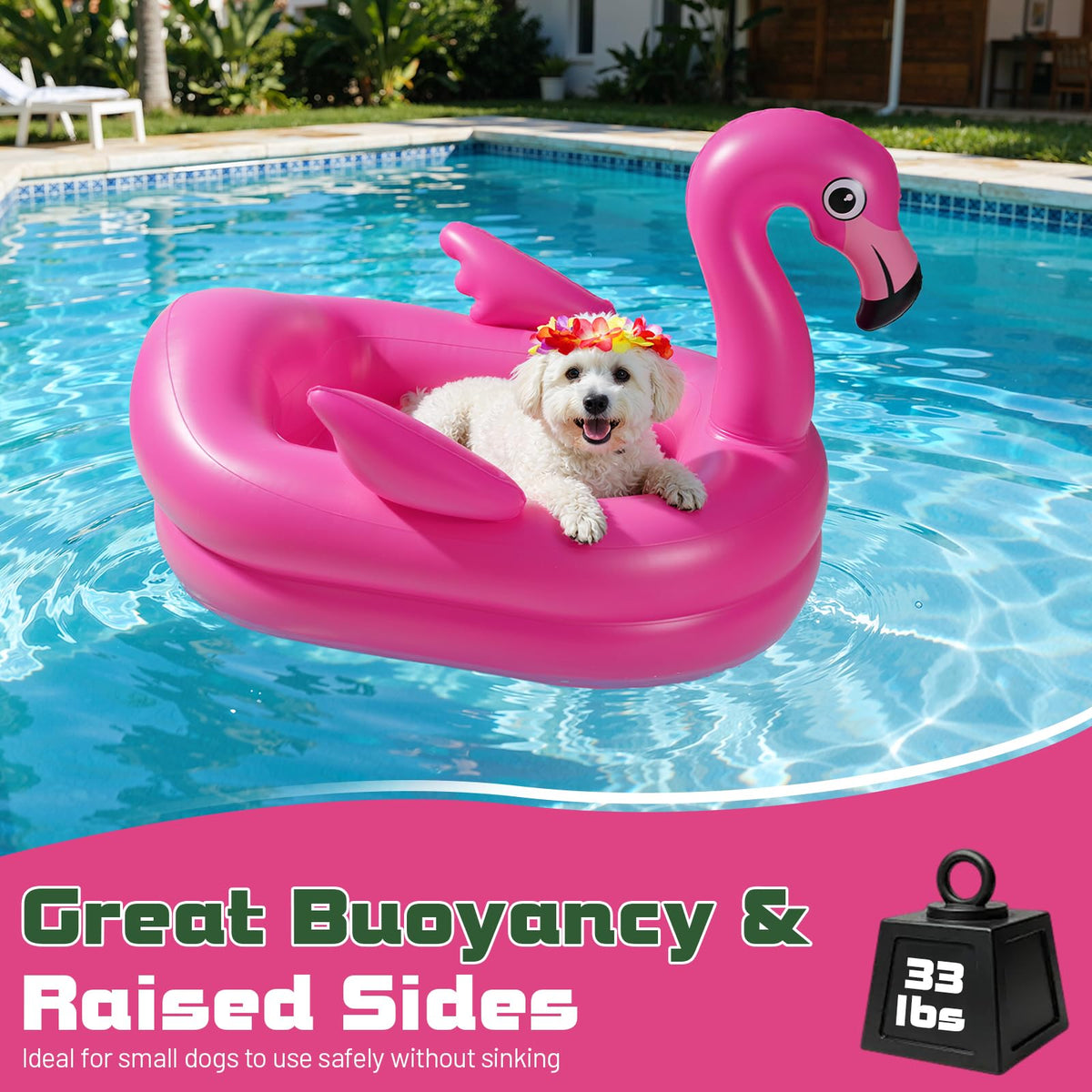 Tivray dog pool float includes two wreaths for added charm and photos.