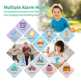 Tixpc Kids game smart watch alarm clock screen demonstrates reminders for tasks