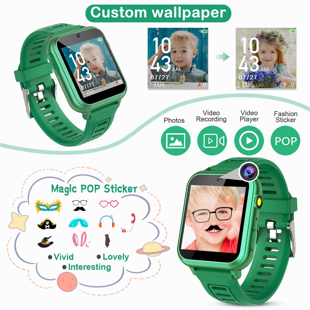 Tixpc Kids game smart watch screen displays 39 puzzle games for focused play