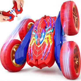Tiyvnsi 360Flip RC Car with glowing eyes lights up nighttime play and action.