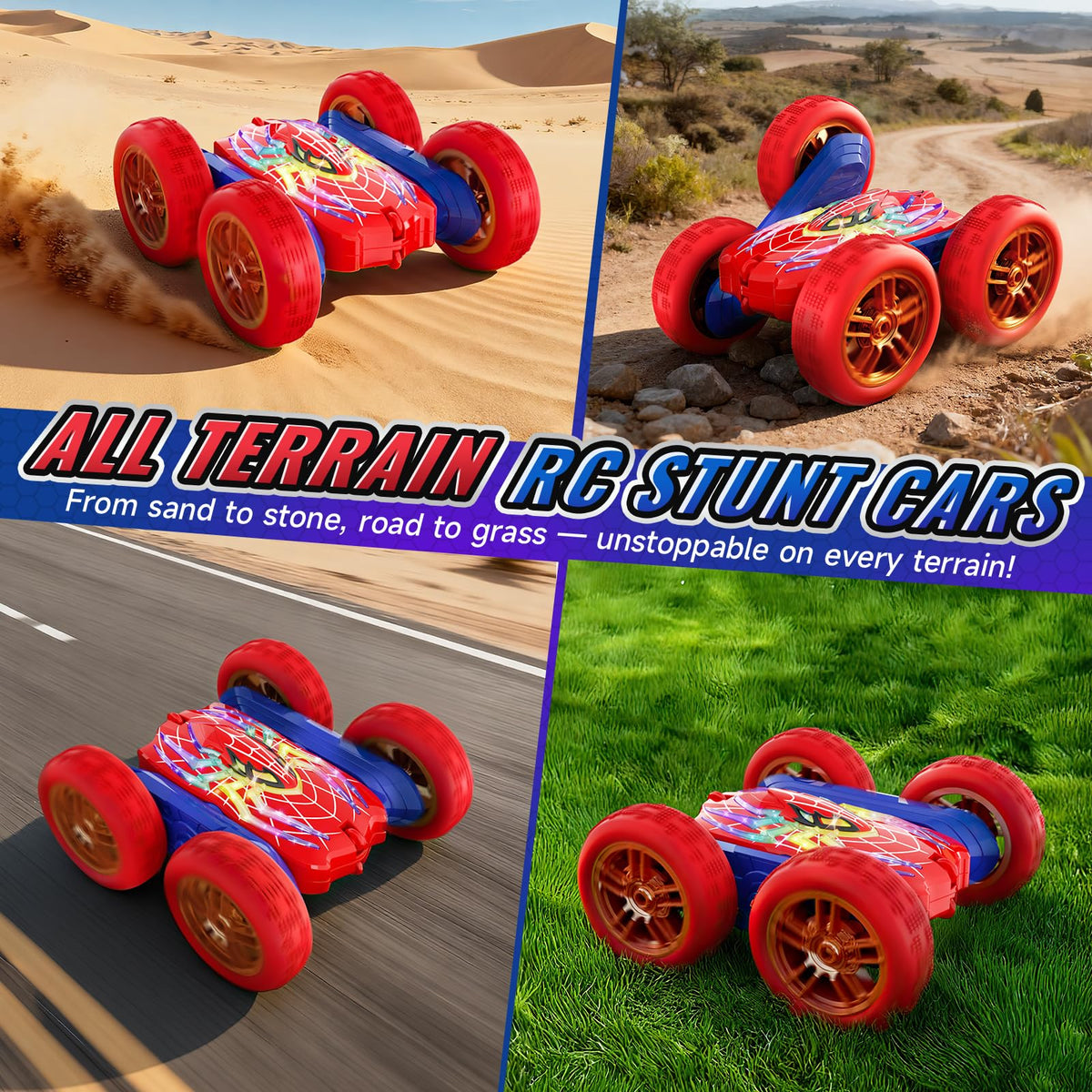 Tiyvnsi double-sided design keeps racing momentum as cars flip and keep going.