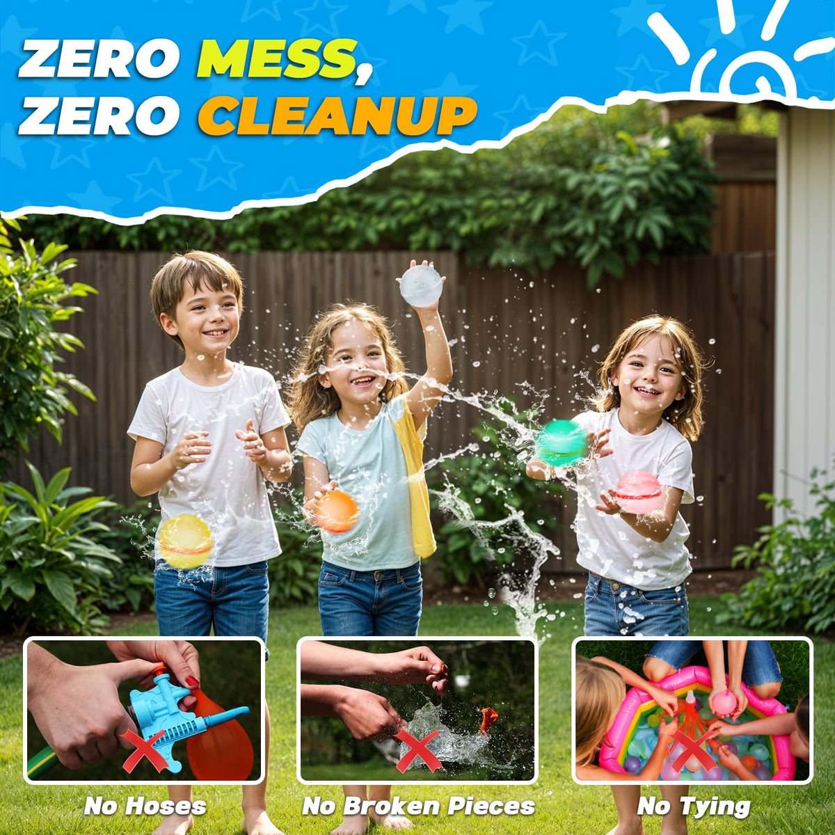Tizikcon kids enjoying outdoor water fun with vibrant reusable balloons
