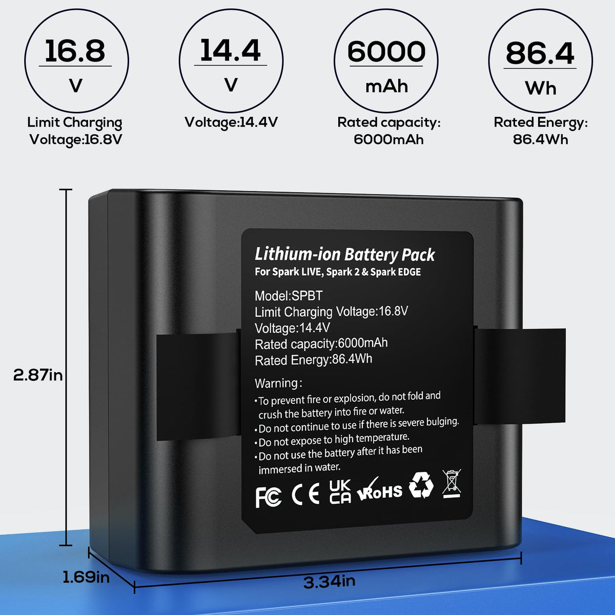 TKTKMETA Spark battery 86.4Wh capacity label highlights endurance.