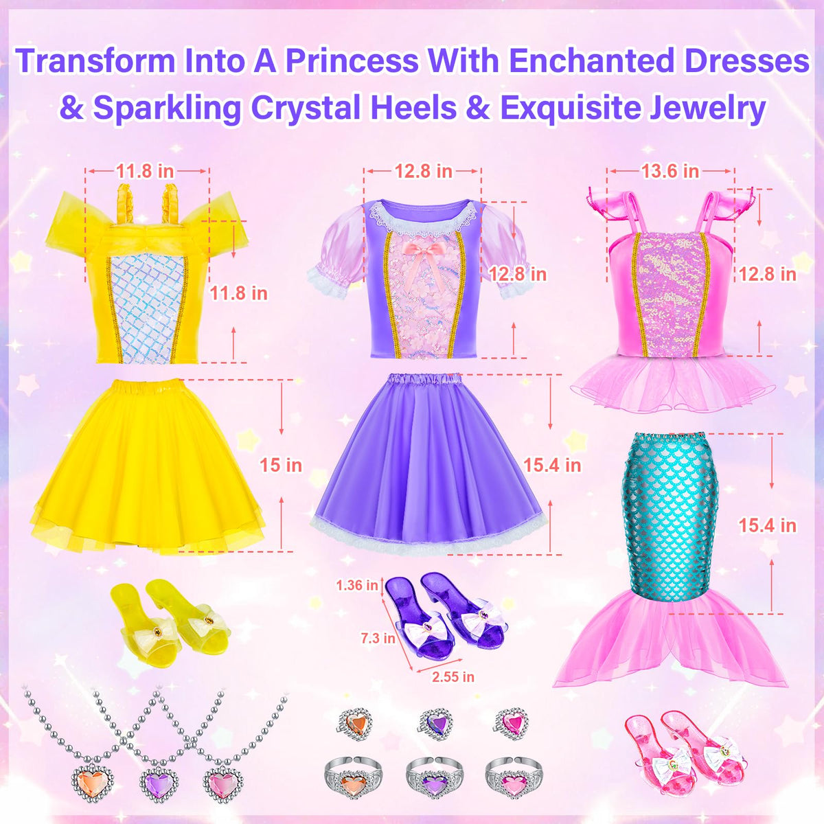 Tlooe princess dress Ocean Wave top shines with crystal accents for magical role-play.