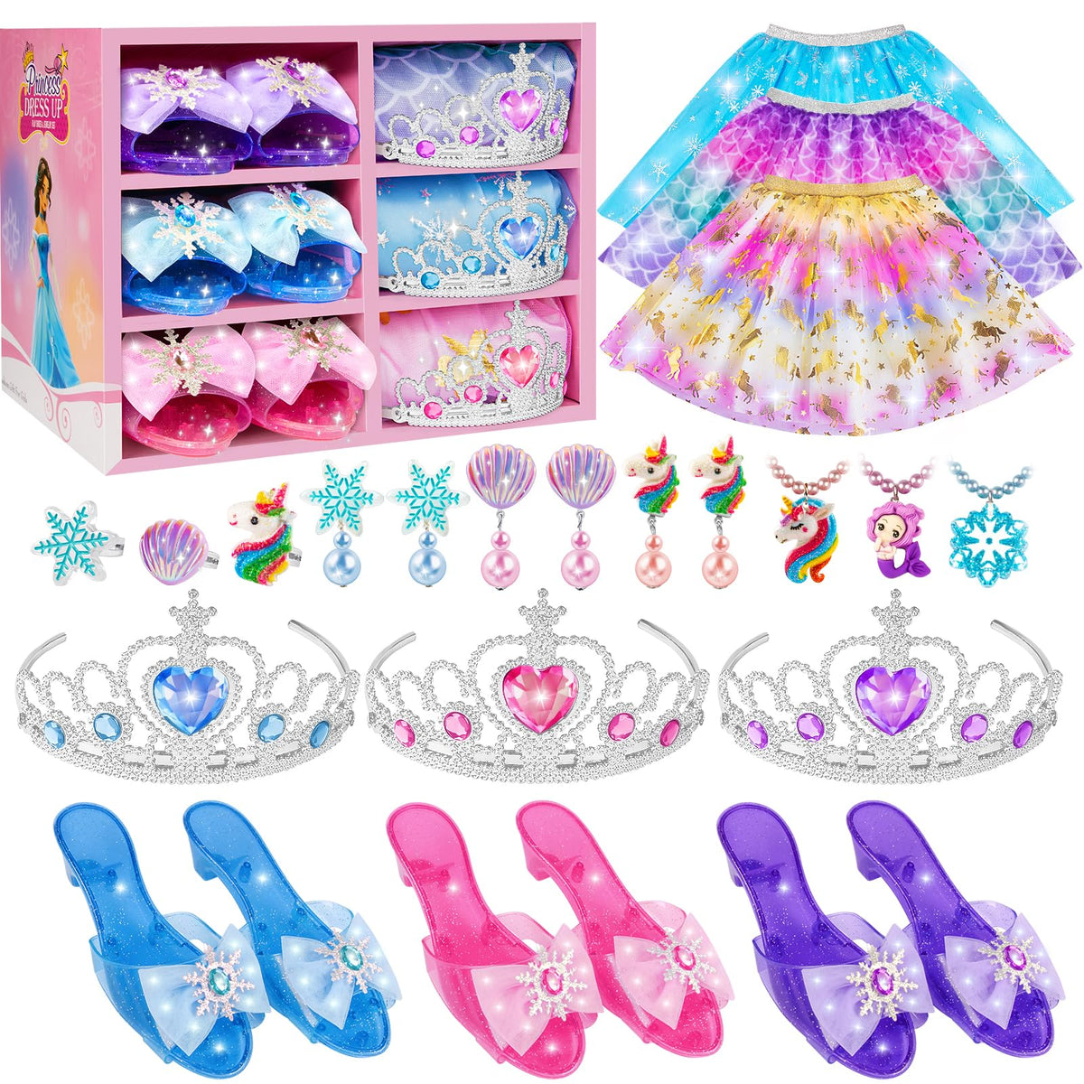 Tlooe princess dress set package with carrying case for organized pretend play