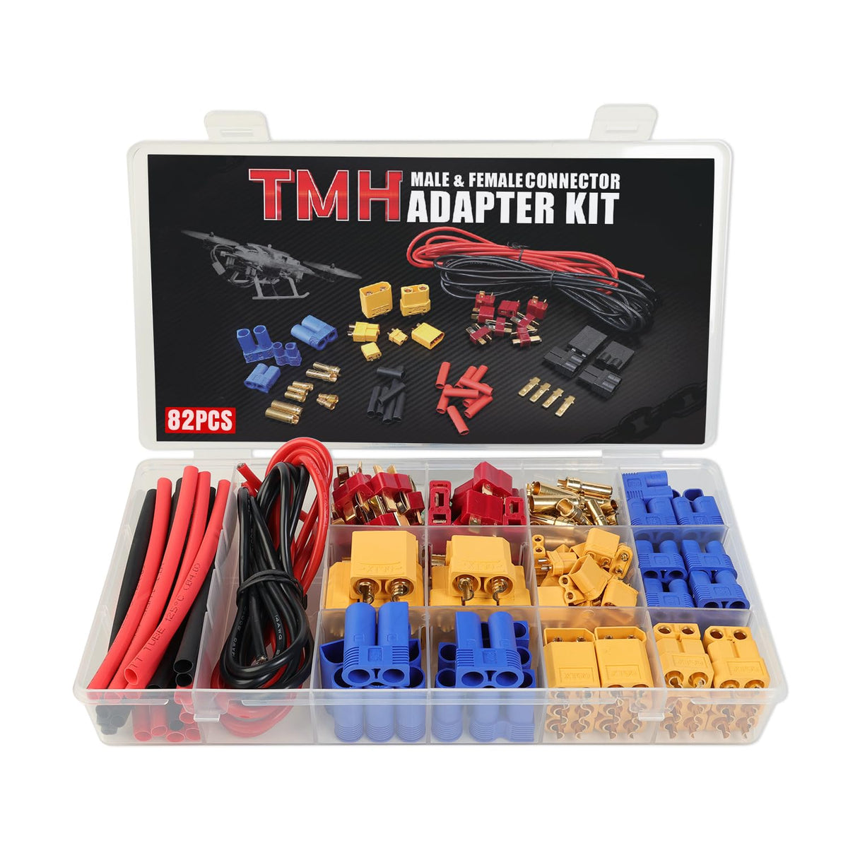 TMH 82pcs plug adapter set with EC3, EC5, XT30, XT60, XT90 connectors for RC builds