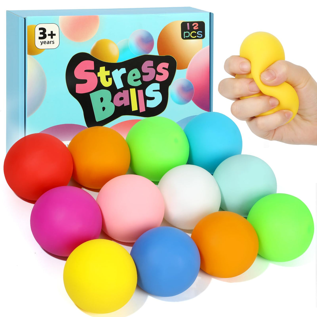 TMHAI fast rising stress balls front view 12-pack for shared stress relief