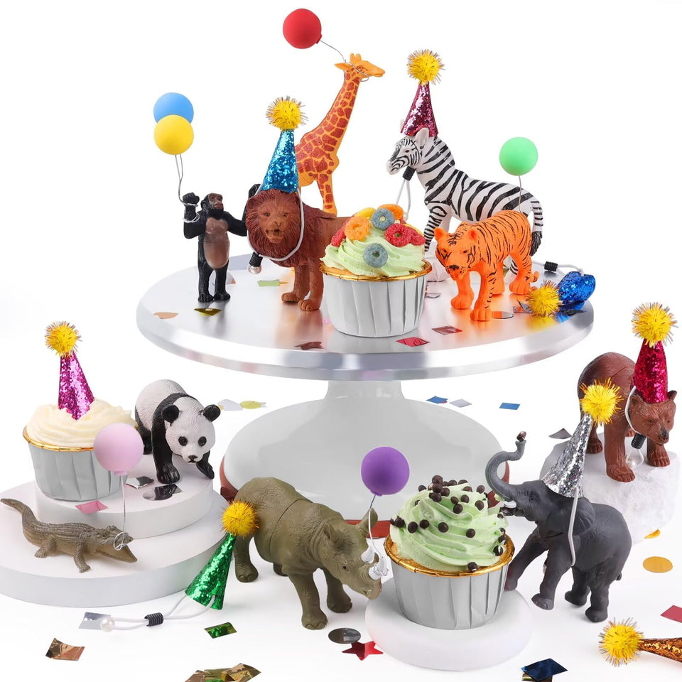 TMKEFFC 26-piece jungle animal figurines as eye-catching cake toppers for celebrations.